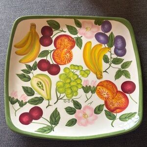 Hand-Painted Fruit Ceramic Serving Platter - Green Border
